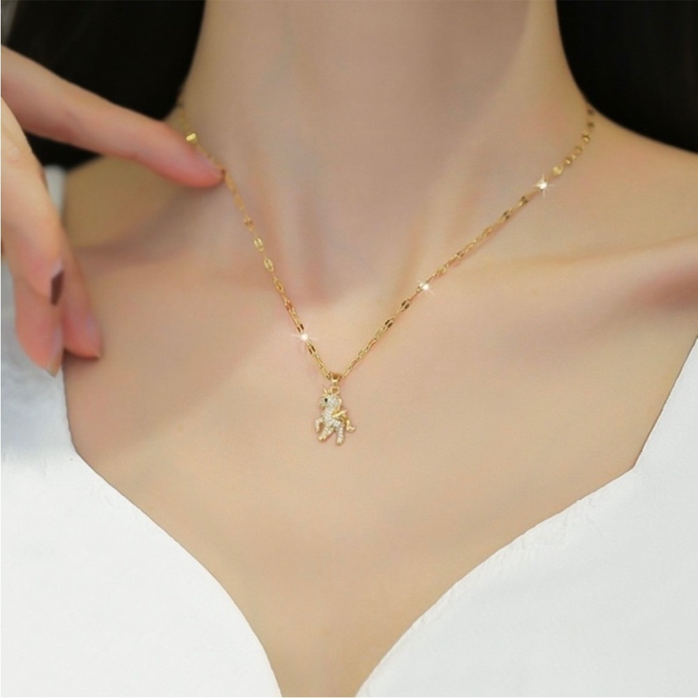 18K Gold Plated Unicorn Pendant Necklace Zirconia Charm Chain NWT - Picture 11 of 14